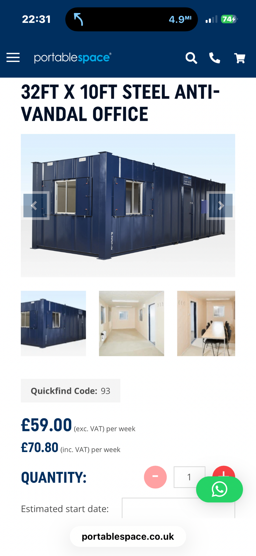 Anti-vandal steel welfare container on site